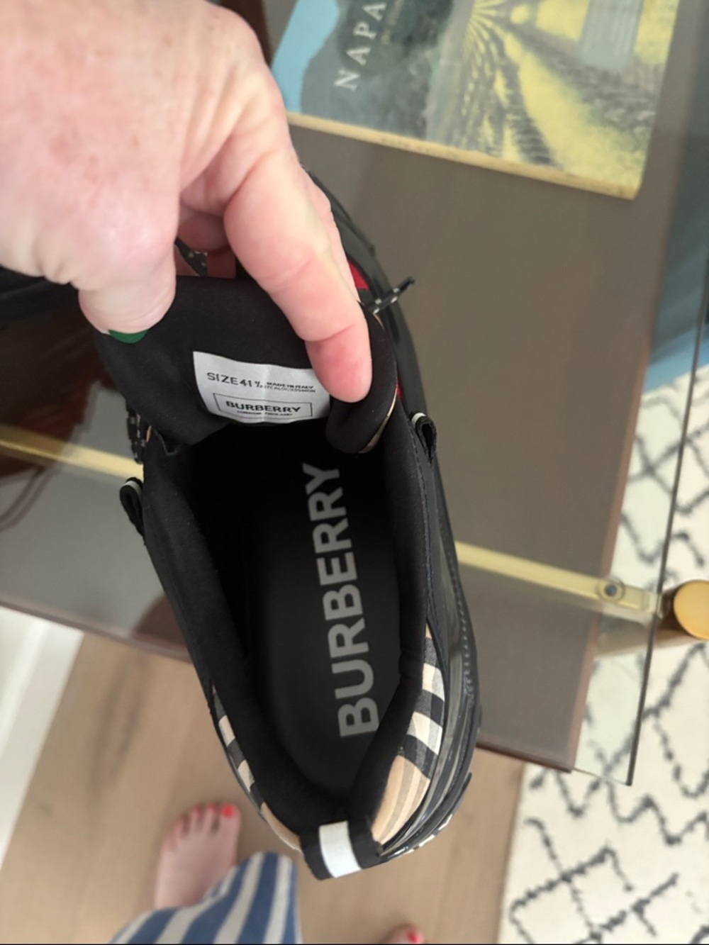 Burberry Black Red Beige Check Low-Top Sneakers - Picture 3 of 5